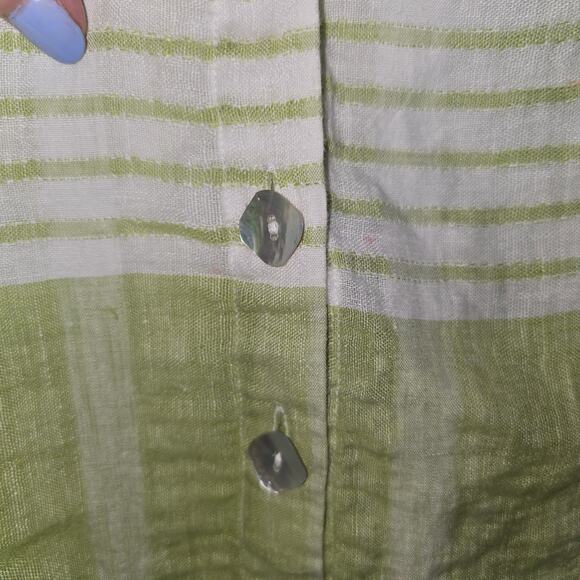 Habitat Plaid Button Front Blouse Linen Rolled Sleeves Green Lagenlook Swing XL - Picture 5 of 8